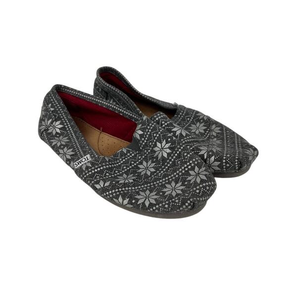 Toms Snowflake Poinsetta Grey Limited Edition Holiday Women's Size 8 - Picture 1 of 9
